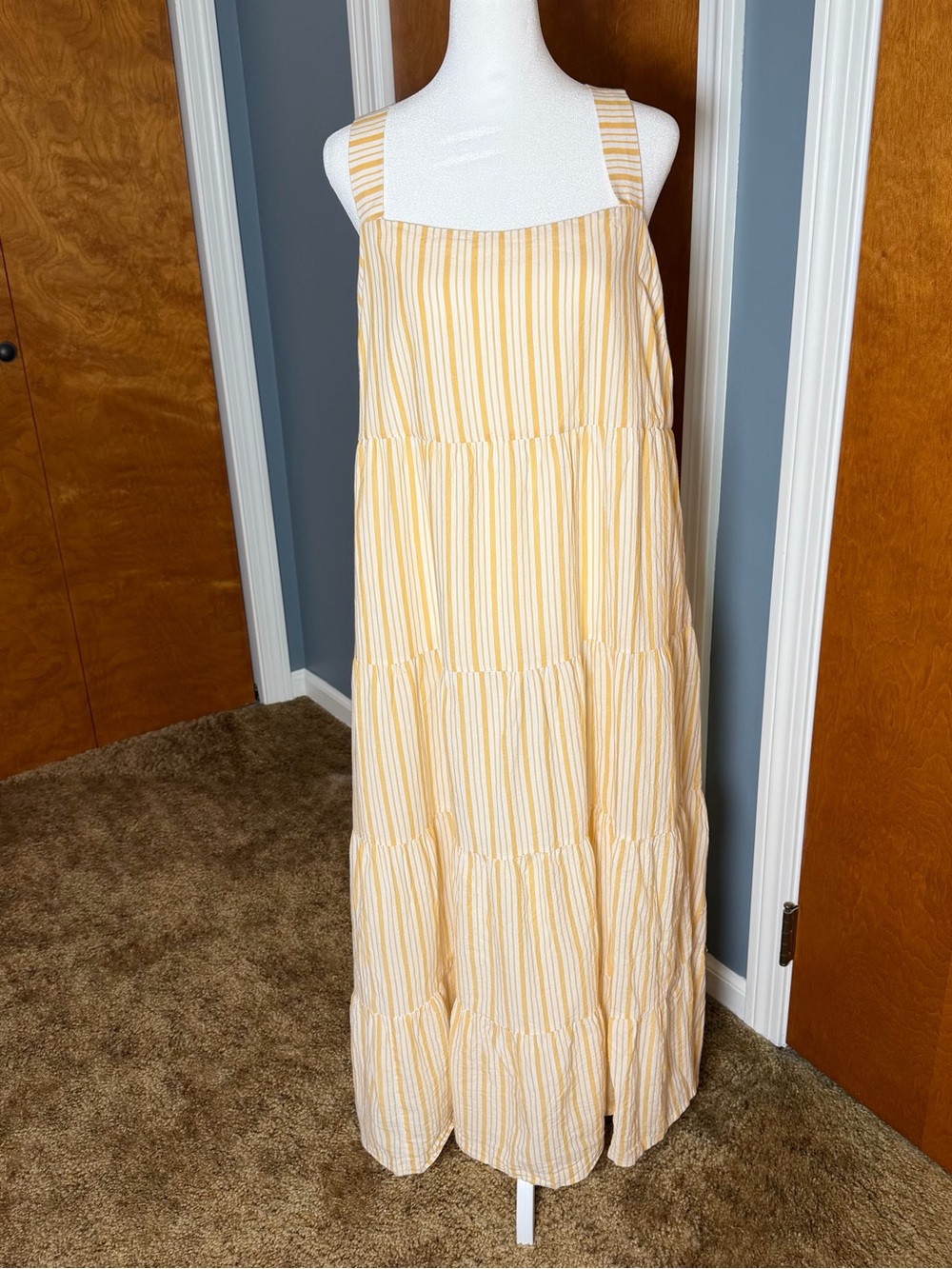Madewell Yellow-White Striped Tiered Maxi Sundress. Size 16.